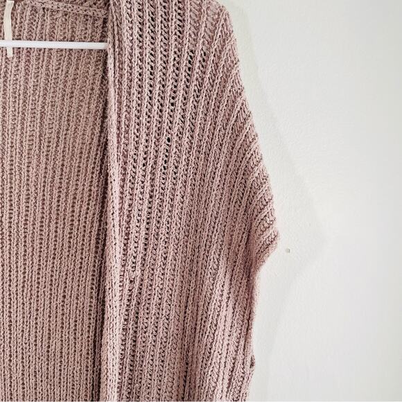 Free People Mauve Taupe Knit Open Front Sweater Shrug Vest Small Cotton Linen - Picture 3 of 11